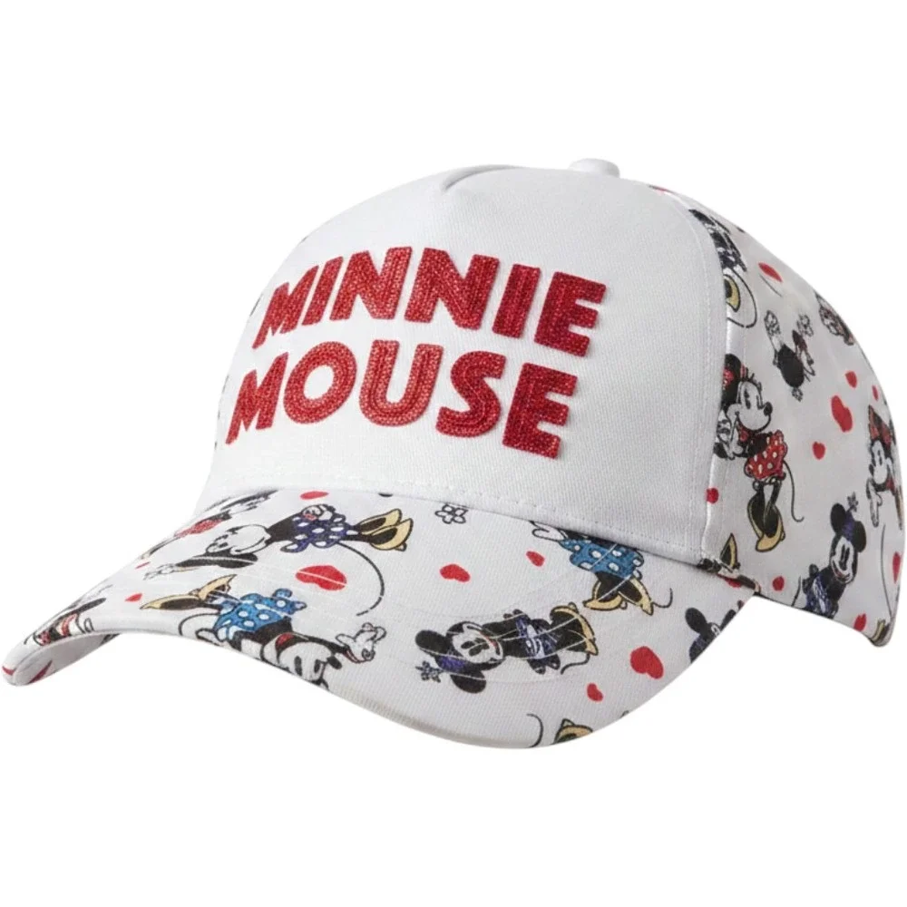 Disney Parks Minnie Mouse Youth Snapback Hat White Red Glitter All Over Print